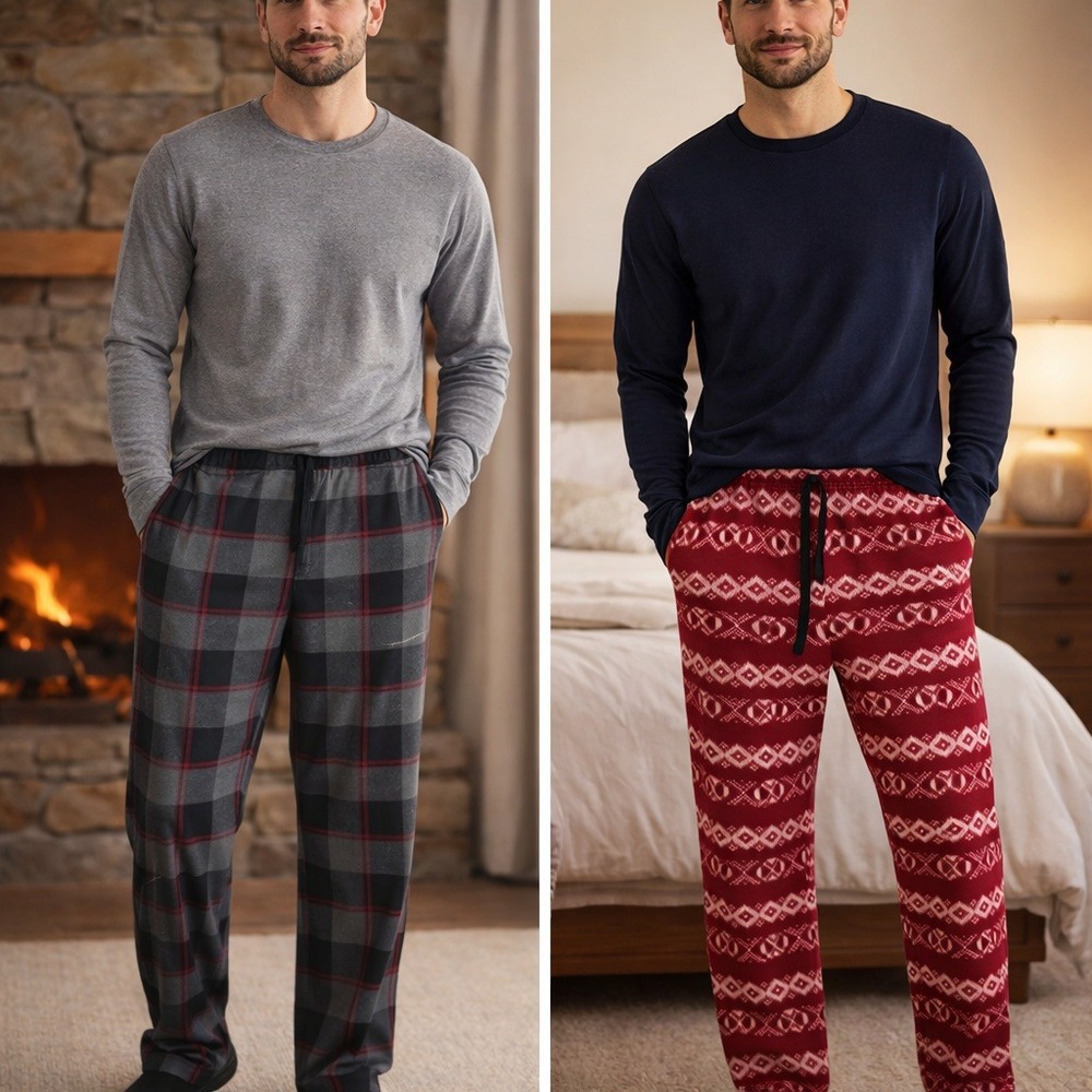 Nautica Pajama Pants Mens L Gray Black Plaid Flannel Relax Lounge Sleepwear Cozy